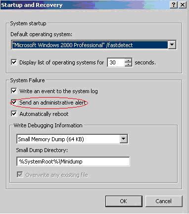 (3) Select the Send an administrative alert check box. Figure 4-47 2. Auto login After Windows 2000 starts, you need to press Ctrl-Alt-Del to log into it.