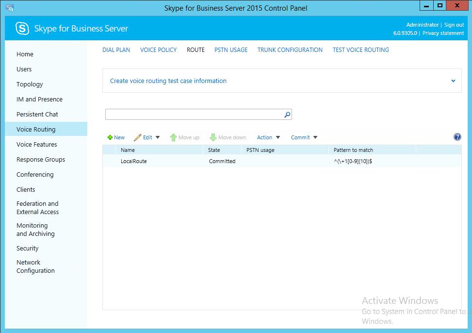 Configuration Note 3. Configuring Skype for Business Server 4. In the left navigation pane, select Voice Routing.