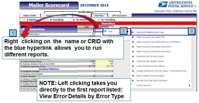 6. HOW TO INVESTIGATE ERRORS ON THE SCORECARD Error percent metrics that Figure 38: Run a Report exceed their corresponding threshold will be highlighted on the Mailer Scorecard.