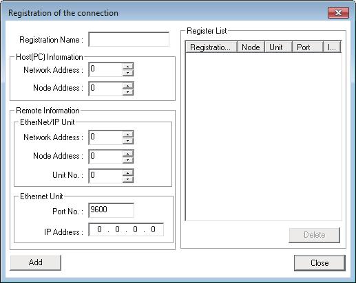 8 Applicable Support Software for IO-Link Systems 3 Click the Setup Button. The Registration of the connection Dialog Box is displayed.