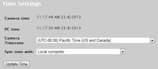 Click Update Time. Update Time saves your time zone setting and initiates synchronization.