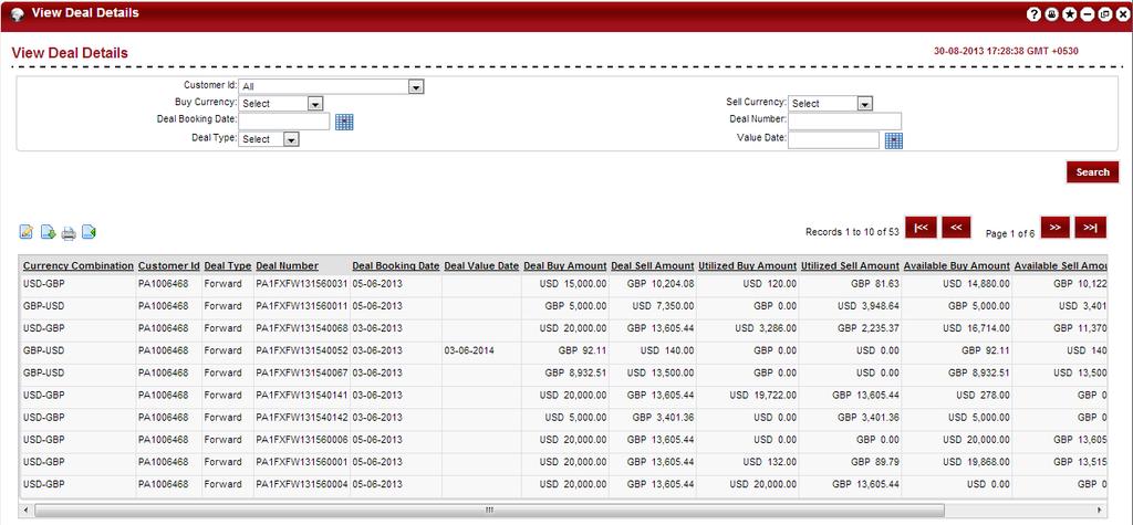 View Deal Details Field Name Description 2. Enter the required search criteria. 3. Click the Submit button. The system displays the View Deal details screen.