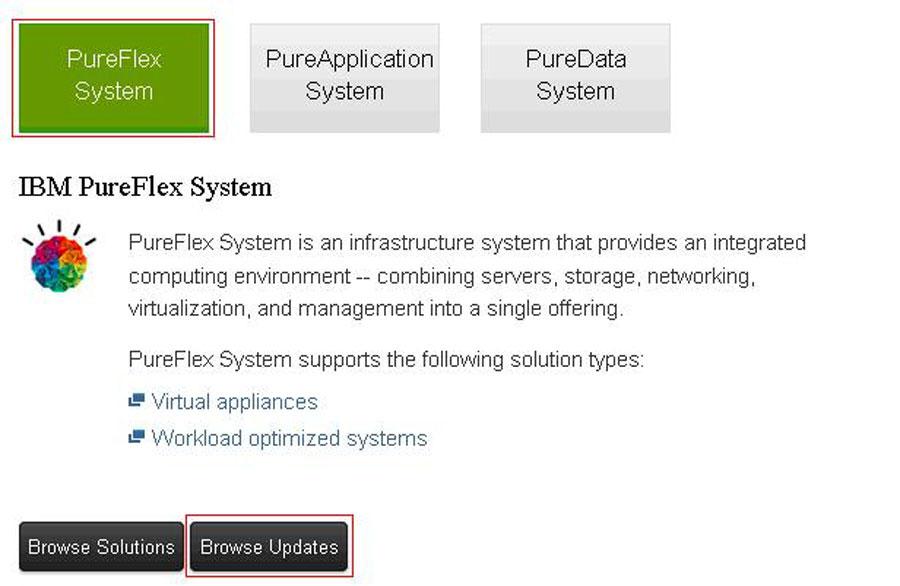 When you click Browse Updates, you are directed to this location, where a list of updates is displayed: http://www.ibm.