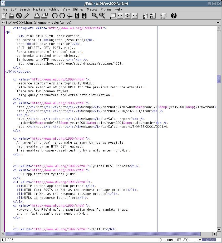 Text Editor: jedit This is a screenshot of jedit