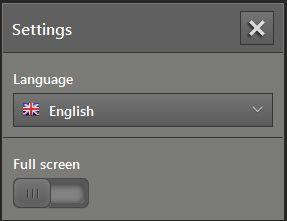 4.5 Settings You can use this function to change the language and to switch between full screen and window view. Click on. > > The "Settings" window is displayed.