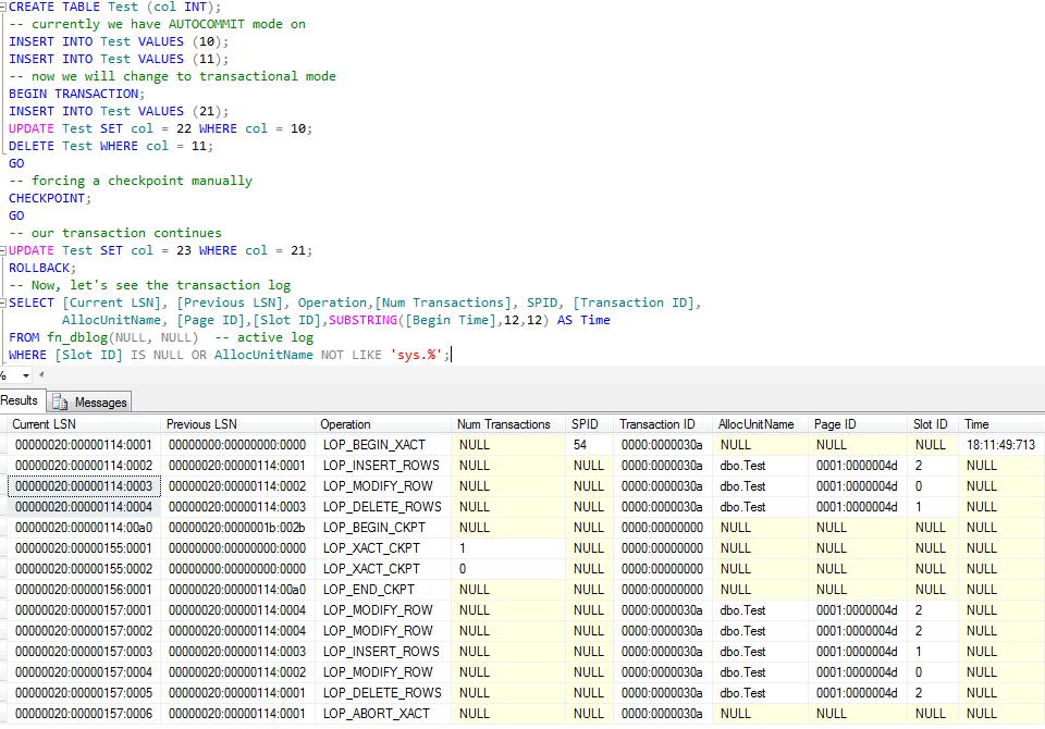 A logging test using SQL Server 2012 based on the original exercise by