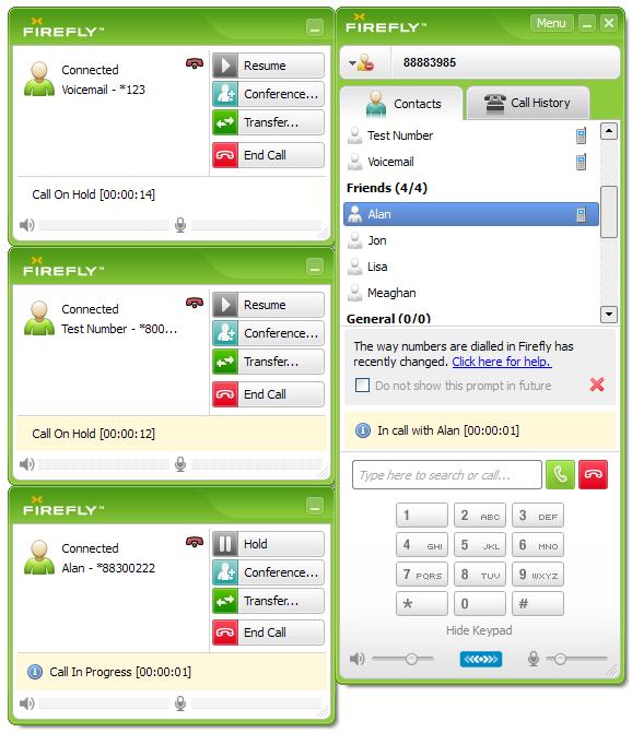 Multiple Calls Firefly will allow you to run multiple calls at once. Each call will have its own Call Window.