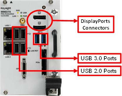 6 Keysight Multi-Operator with M937xA PXIe Vector Network Analyzers Demo Guide Figure 3. Available display and USB Ports on the M9037A embedded controller.
