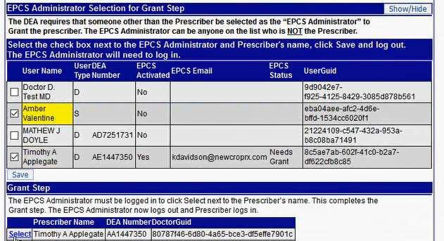 21 Click Select next to the Prescriber s name. The EPCS Administrator logs out.