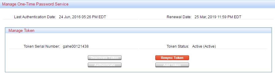 and click on the Login without Token link. 2. Go to the My Account tab. 3. Click on Manage OTP. 4. Click View Details. 5. Click Resync Token. 6.
