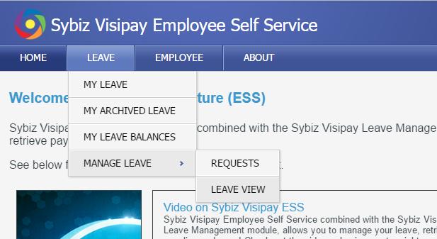 8. You can view your leave calendar by going to Leave, Manage Leave,