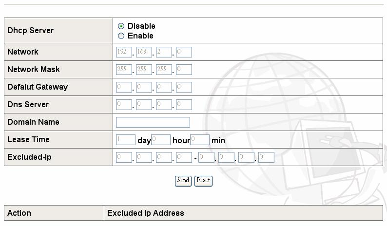 18 E. DHCP Server E-1 DHCP Server configuration You can use the Dynamic Host Control Protocol (DHCP) to automatically assign reusable IP addresses to DHCP clients. DHCP Server : Disable / Enable.