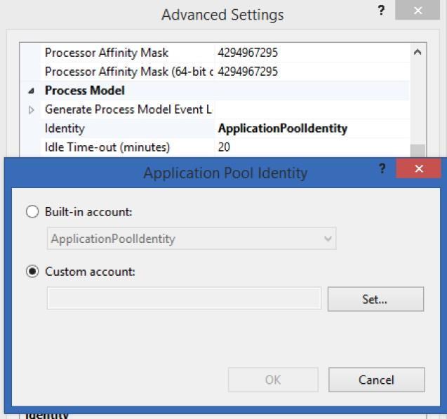 In the Advanced Settings dialog, click on the Identity field and change this to