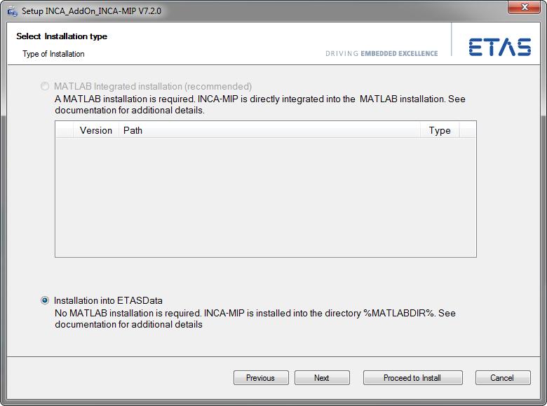 ETAS Installing the INCA-MIP Add-on If you would like to develop your own MATLAB scripts for accessing INCA, make sure that MATLAB is installed on your computer and that the release number of the