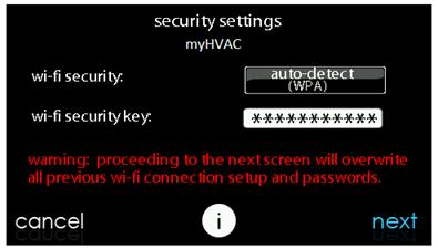If the network has no security it will show as on the left, but a secured network will prompt for the Wi -Fi security key.