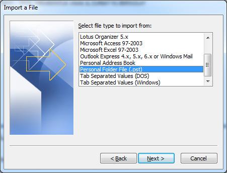 Select file type to import from: Select