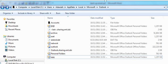 pst file has been created *I may copy this aset.pst file to external hard disk, thumb drive etc. 1.