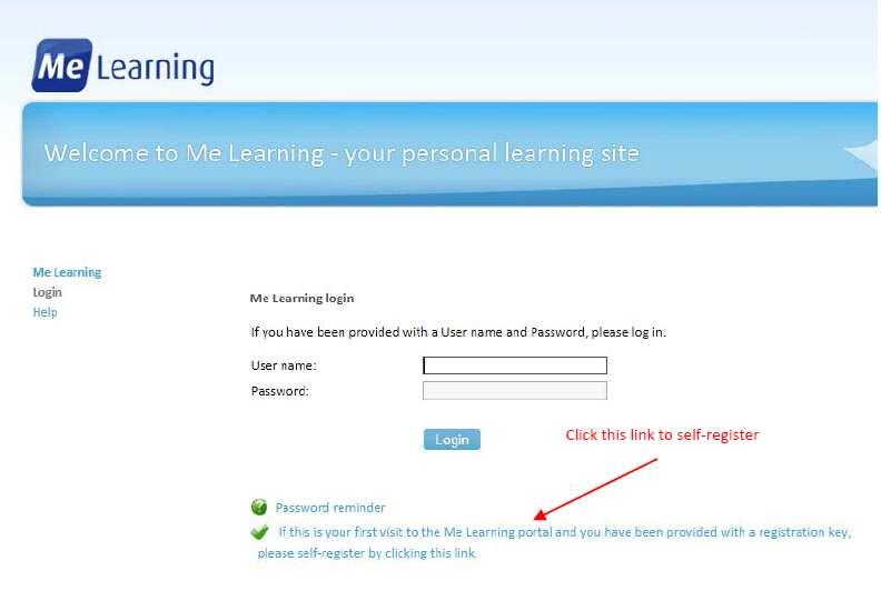 Self-Registration 1) Navigate to the Me Learning website at: http://www.
