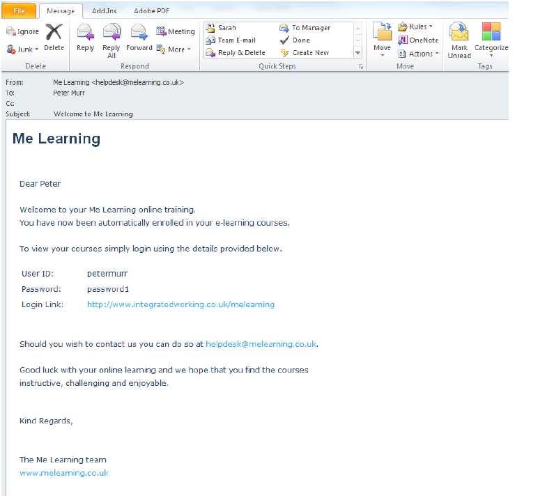 7) You will also automatically receive an email from Me Learning with your