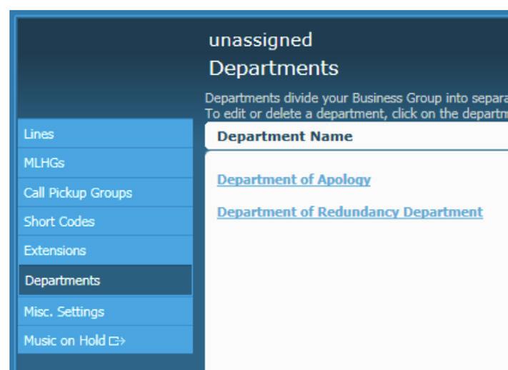 DEPARTMENTS The Departments screen allows the Administrator the ability to manage the