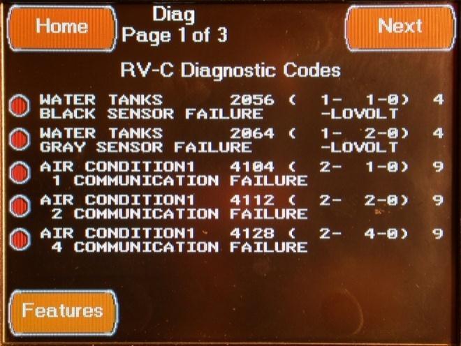FEATURES SYSTEM DIAGNOSTICS SCREEN 1 The first Systems Diagnostics Screen is accessed by pressing the System Diagnostic Button located on the Features