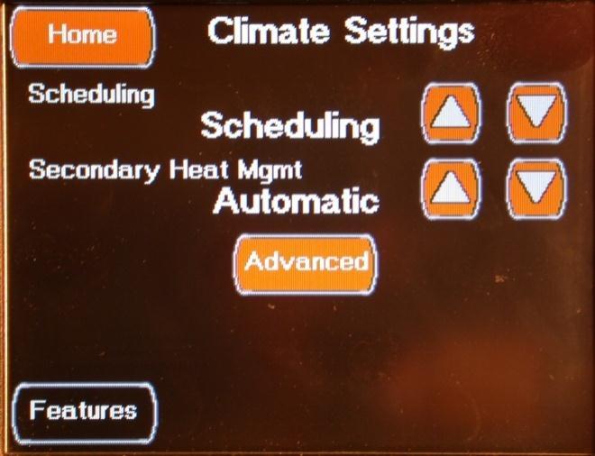 FEATURES CLIMATE CONFIGURATION SCREENS FEATURES CLIMATE CONFIGURATION SCREEN 1-3 by pressing the Left Up Arrow located on the third Climate Setting screen.