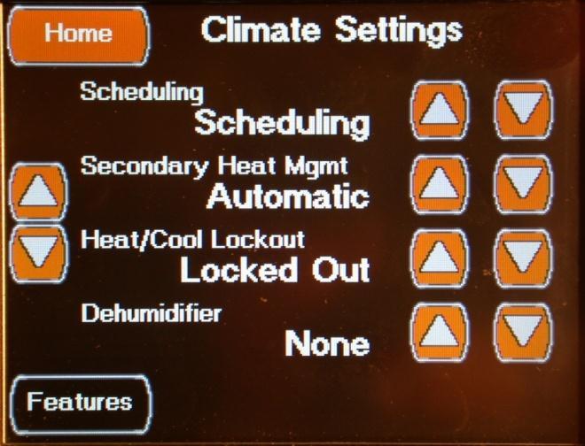 Select value using the Up / Down Arrows Secondary Heat Mgmt This setting determines how the Oasis Heating System is controlled.