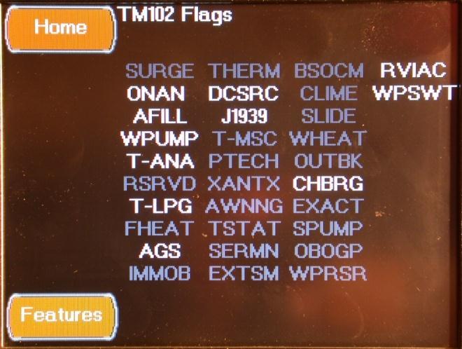 FEATURES TM102 CONFIGURATION SCREEN The TM102 Flags screen is accessed by pressing the TM102 Configuration Button