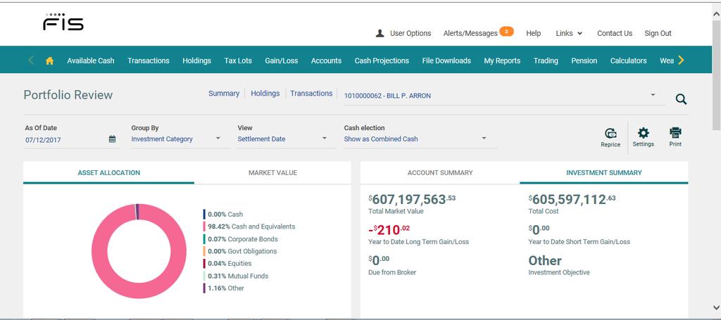 Wealth Management Online Menu Tabs The shaded section of the Wealth Management Online Toolbar provides access to your Wealth Management Online menu.
