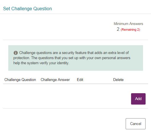 The next step is to choose Challenge questions.