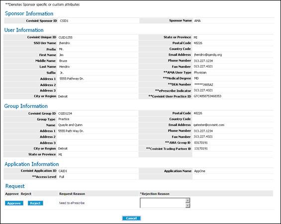 AppCloud TM 6. Click in the View Request column of the user for whom you wish to manage pending access request. The Request Details screen of the user is displayed.