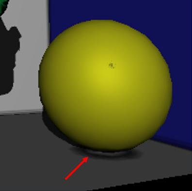 6.2 Problem Statement 41 Figure 6.1: Ambient occlusion error visible below the yellow ball Global Illumination on mobile devices, is it possible using modern hardware?