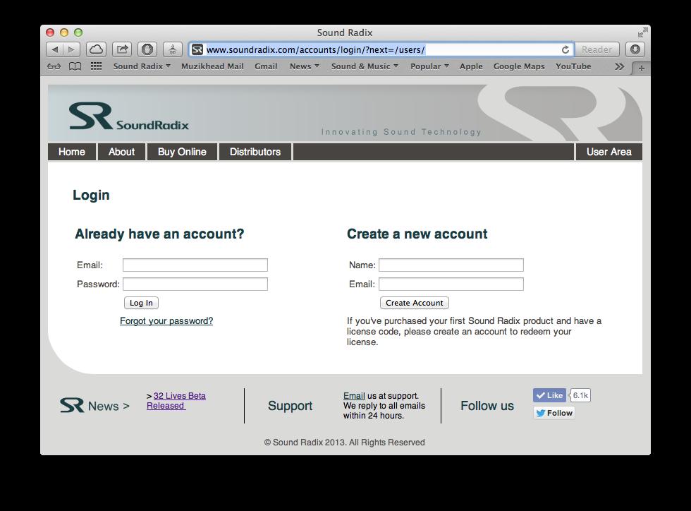 Redeem Your License Create an account or log in to your existing account in the user area at www.soundradix.com/users.