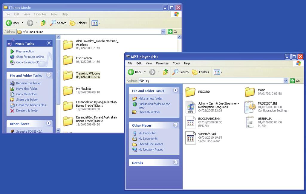 USING WINDOWS EXPLORER TO TRANSFER MUSIC FILES Copying music to your player using Windows Explorer For users familiar with computer file transfer, Windows Explorer can be used as an alternative to