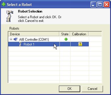 Select the camera you will use for the vision guidance application. 3. In the System Devices toolbar, select the 'Add Robot icon: 4. The Select a Robot window opens as shown in Figure 33.