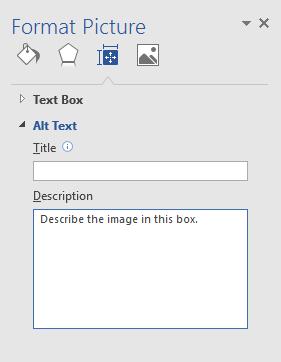 Microsoft Word: ALT text Screen readers can identify image content if you add ALT text.