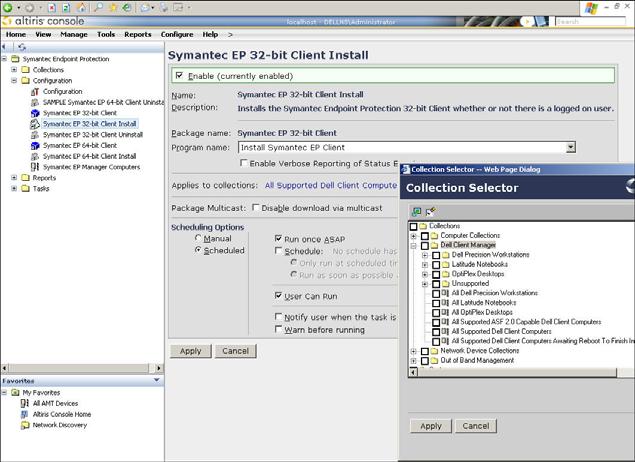 Leveraging Dell Client Manager data or functions as part of your Symantec Endpoint Protection agent rollout: o Use Dell Client Manager s support for Intel