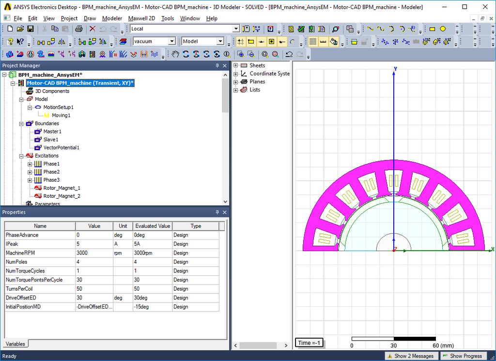 vi. Solving The model has been set up to rotate the machine at the speed specified in Motor-CAD.