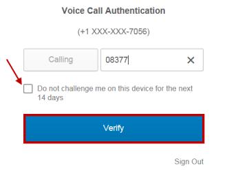Enter the code received on the phone call and click on the Verify button.