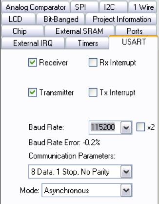 1.8 Select the USART tab, check both Receiver and Transmitter, and change the Baud
