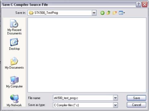 Figure 4.10 From left to right, top to bottom: pop-up window to save the C source file (.c extension); pop-up window to save the C project file (.