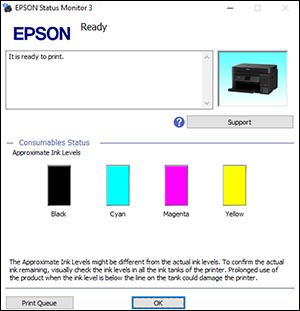 Related tasks Refilling the Ink Tanks Checking Ink Levels with Windows A low ink reminder appears if you try to print when ink is low, and you can check your ink levels at any time using a utility on