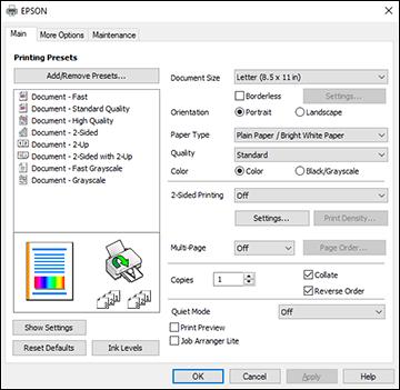 Selecting Default Print Settings - Windows When you change your print settings in a program, the changes apply only while you are printing in that program session.