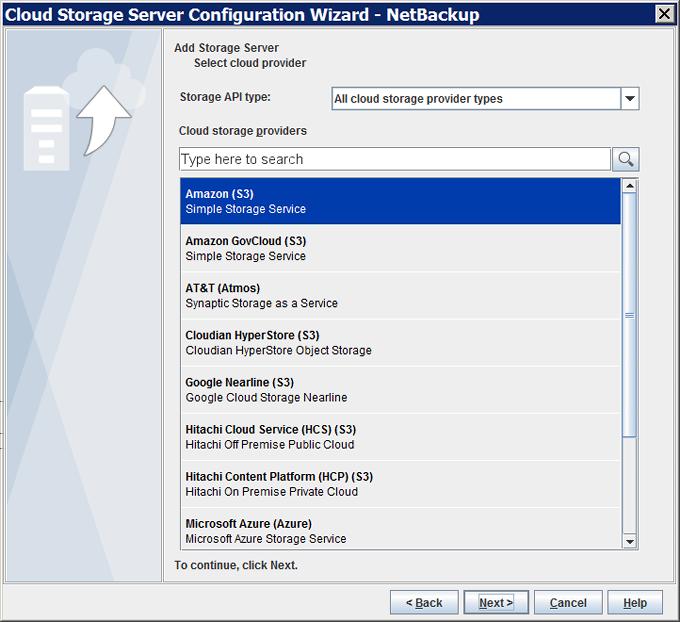 Configuring cloud storage in NetBackup Configuring a storage server for cloud storage 110 3 Click Next on the welcome panel. The Select cloud provider panel appears.