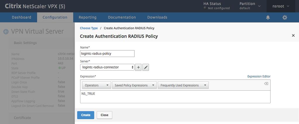 11. Press the + button in the Policy Binding section or select an existing policy: 12. Configure your policy for the RADIUS server.