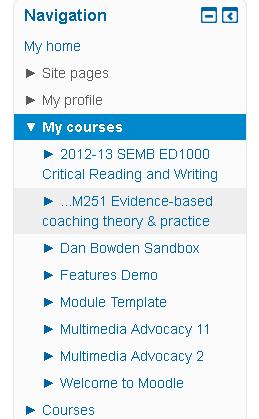 Example of a course home page using collapsed topics General topic this is always expanded Resources and activities click the links to open them Collapsed topic Clicking the blue drop down arrows