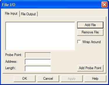 Basic Debugging Figure 5-9. Data File Control 8. In the File I/O dialog, change the Address and the Length values. Also, put a check mark in the Wrap Around box.