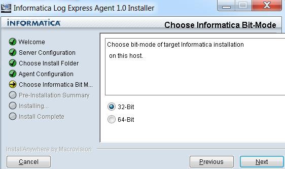 8. Select bit-mode of Informatica install on this host.
