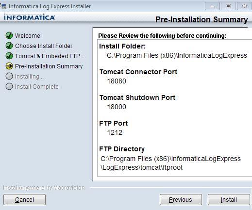 6. Review the pre-installation summary.