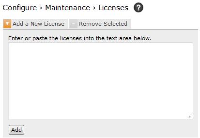 Configuring Whitewater Gateway Licenses You can add or remove a license in the Configure > Maintenance > Licenses page.